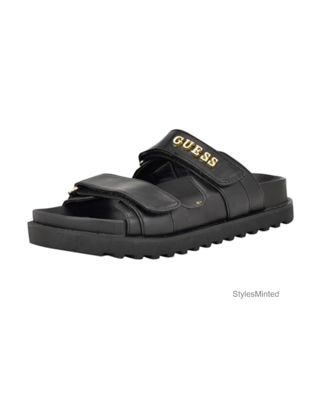 Women's Faux Leather Platform Slide Sandals with Adjustable Straps and